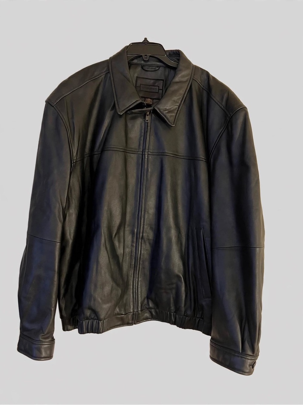 Saddlebred Black Leather Bomber with Fold-Down Collar